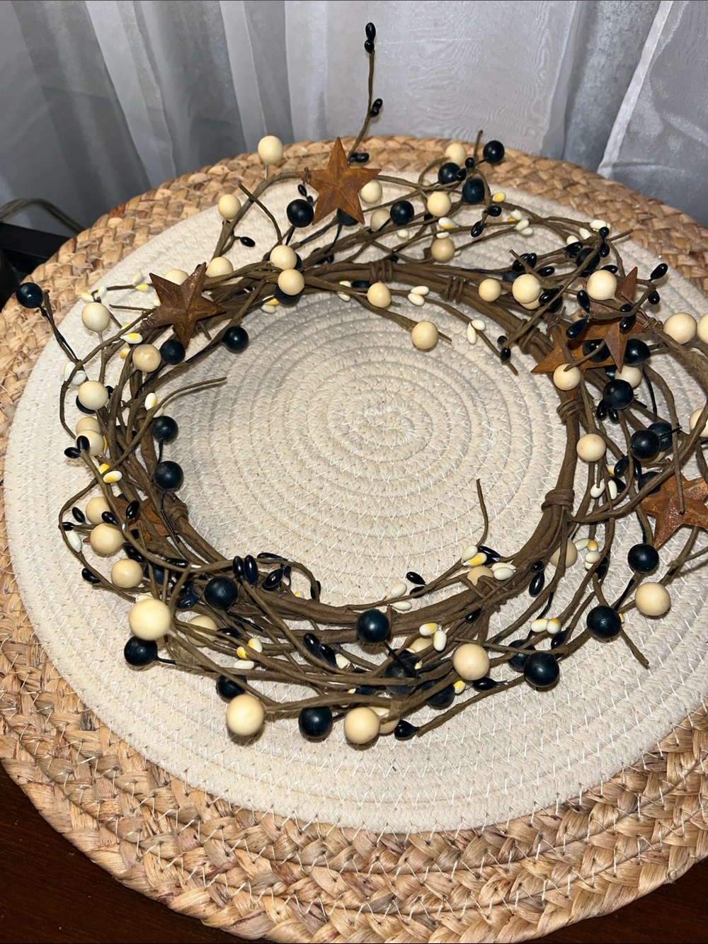 Blue and cream wreath with metal stars